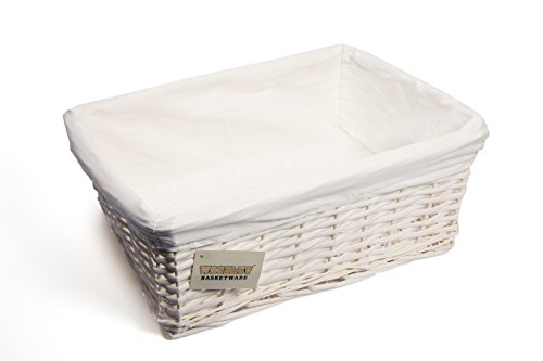 WoodLuvStorage Baskets Woven Wicker, Storage Basket for shelves, Baskets to make hampers, Storage Box, Storage Organiser, White, Large