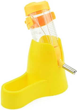 80ml Pet Drinking Bottle with Food Container Base Hanging Water Feeding Bottles Auto Dispenser for Hamsters Rats Small Animals Ferrets Rabbits Small Animals (80ML, Yellow)