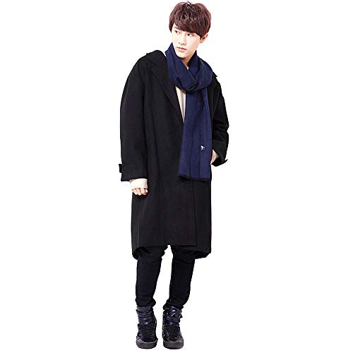 1Pcs Men Women Scarf, Autumn Winter Imitated Cashmere Solid Color Scarf, Business Style Warm Scarf Muffler Neckerchief (Black/Blue) - Thumbnail 3