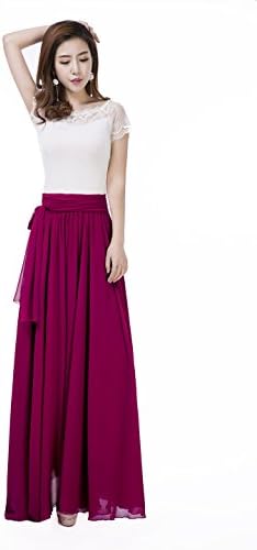 Summer Chiffon High Waist Pleated Big Hem Floor/Ankle Length Beach Maxi Skirt for Women Wedding Party Long Skirts