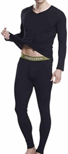 Fulok Mens Casual Winter Warm Pullover Pajama Set black s