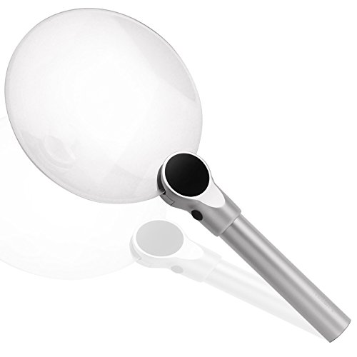 Ivation 5” LED Handheld Lighted 2x Magnifier – Aluminum Body & Durable Acrylic Lens - For Reading, Low Vision, Inspection, Craft and Hobby Magnifiers