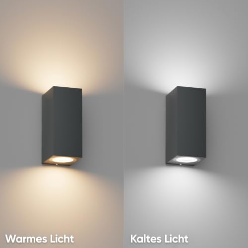 Klighten Pack of 2 Anthracite Wall Light Outdoor Indoor Waterproof IP65 Modern Outdoor Wall Lamp Aluminium Square Outdoor Lamp Wall Light Up Down GU10 Socket Outdoor Wall Light without Bulb