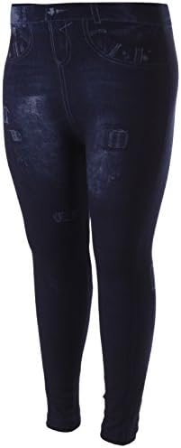 Enimay Women's Plus Size Jean Look Leggings Tights Pants Floral Design Fashion Denim Patch