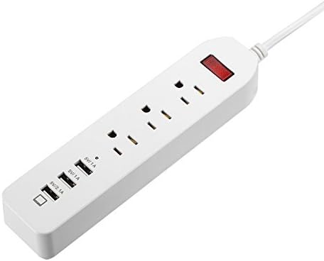 INNORI Surge Protector Power Strip with USB 1.8m 6 ft Multiple Ports USB Charging Station for Home & Office with 3 AC Outlets & 3 USB Ports White 13A 125V 1625W