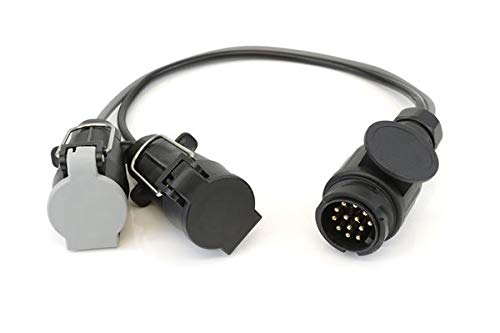 Netagon Twin Electric (12N/12S) Car to Caravan/Trailer Towing Adaptor - 7-PIN TO 13-PIN (W/LID ON 7-PIN PLUGS) Extension Cable Adaptor Lead Connector Socket Plug