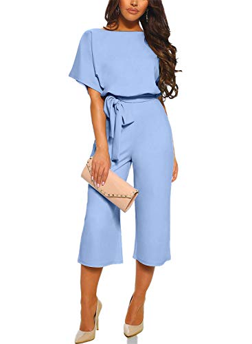 Asyoly Women Casual Long Pants Loose Wide Legs Jumpsuits Rompers Batwing Sleeve Crew Neck
