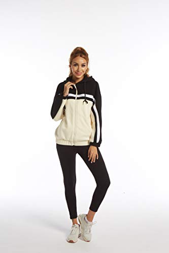 SUGAR POISON Jackets for Women Plus Size, Active Full-Zip Mock Neck Hooded Coat with Pocket White Black M