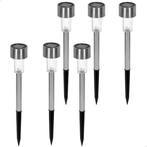 AKTIVE 61561, confezione da 6 fari da giardino solari a LED, luce continua tra 6 e 8 ore, impermeabile, lampioni solari a LED, luci solari a LED per esterni