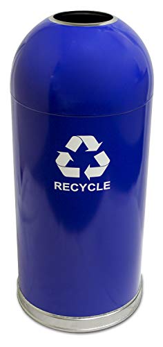 Witt Industries 415DTBL-R Steel 15-Gallon Standard Open Top Indoor Recycling Receptacle with Galvanized Liner, Legend "Recycle", Round, 15" Diameter x 35" Height, Blue - Thumbnail 2