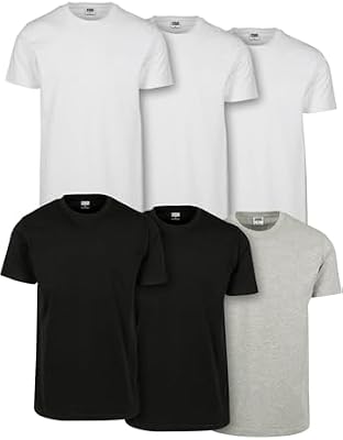 Urban classics conjunto de 6 camisetas masculinas de manga curta, camisetas de algodão e gola redonda, diferentes conjuntos de cores e tamanhos s - 5xl