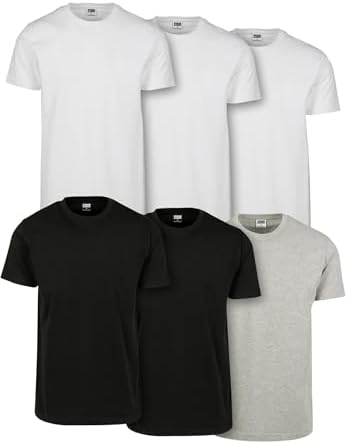 Basic Tee 6-pack, T-shirt Uomo, 1 Bianco, 1 Bianco, 1 Bianco, 1 Negro, 1 Negro, 1 Grigio, M