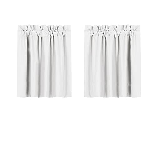 Valea Home Blackout Kitchen Curtains, Waterproof Soft Rod Pocket, Room Darkening, 24 inch Length, 2 Panels, Grayish White
