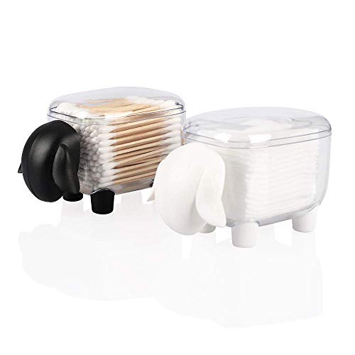Cotton Swab Holder Sheep Shaped Toothpick Cotton Ball Dispenser Organizer Container with Cover,Black - Thumbnail 4