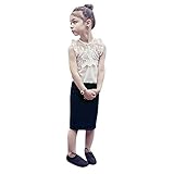 Weixinbuy Kids Girls 2pcs Clothes Lace Floral Vest + Mini Pencil Skirts