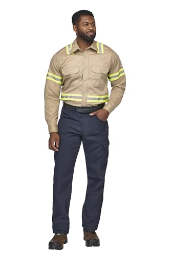 Bulwark Men's Midweight FR Enhanced Visibility Uniform Shirt, Khaki, 3X-Large