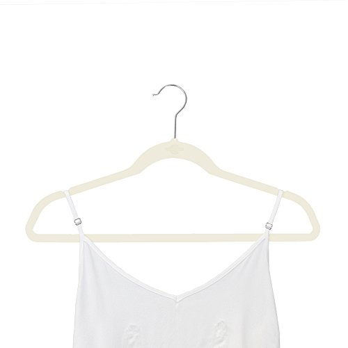 Closet Complete Premium Quality, True-Heavyweight, 80-gram, Virtually-UNBREAKABLE Velvet Hangers, Ultra-Thin, Space Saving, No Slip Hangers, Best for SUIT, Dress, Pants, Shirt, 360° Spin, CHROME Hooks, Ivory Set of 50