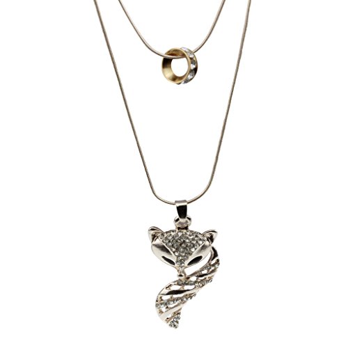Layered Gold Crystal Fox and Ring Iced Out Sugar Glider Mood Double Two Chain Necklace - Best Jewelry Accessories Gift for Women Girl Teen