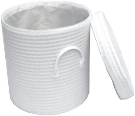 topfurnishing Strong Woven Round White Lidded Laundry Storage Basket Bin Lined PVC Handle[White,Medium 30 x 32 cm]