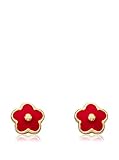 Girls Little Miss Twin Stars Frosted Flowers Red Enamel 14K Gold Plated Flower Stud Earring