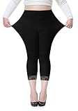 Cheapestbuy Vangee Women's Plus Size Lace Trim Soft Modal Cotton Leggings Workout Tights Pants Cropped Length