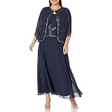 J Kara Women's Petite Navy Floral Silver Beaded Gown 10P New