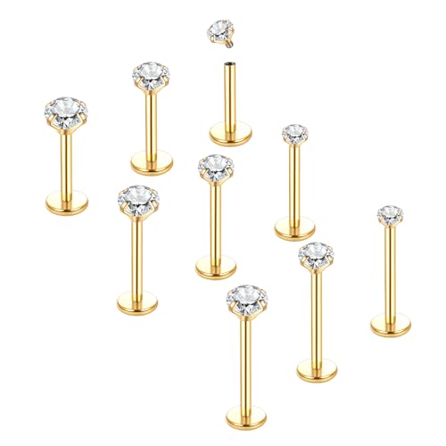 Aumeo 18G 16G Labret Jewelry Flat Back Nose Lip Rings Studs Stainless Steel Tragus Forward Helix Medusa Ashley Lip Monroe Labret Piercing Jewelry for Women