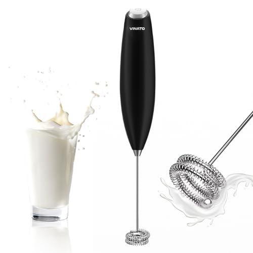 VINATO Espumador de Leche, Espumador de Leche Eléctrico, Batidor de Acero Inoxidable, Funcionamiento sin cable, Espumador de Leche Batidor de Leche para Café, Lattes, Cappuccino, Matcha, Chocolate