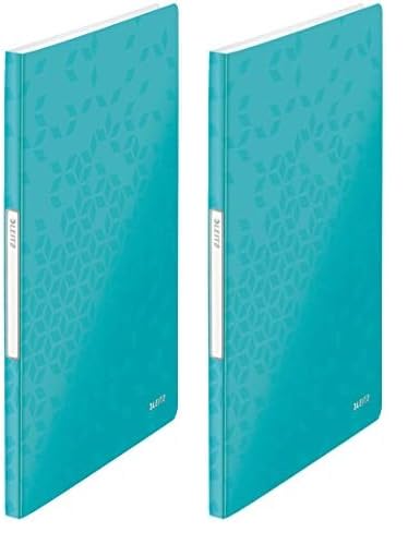 Leitz A4 Display Book, 20 Pockets, 40 Sheet Capacity, Transparent Pockets, Ice Blue, Wow Range, 46310051 (Pack of 2)