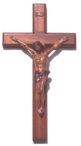 Shalom Christian brown wooden Corpus hanging Cross 30cm large long wall