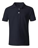 French Toast School Uniform Boys Short Sleeve Pique Polo Shirt, Navy, Large (10/12)
