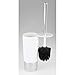 mDesign Modern Compact Freestanding Plastic Toilet Bowl Brush and Wastebasket Garbage Can Combo Set for Bathroom Storage - Sturdy, Heavy Duty, Deep Cleaning - Set of 2 - White/Chrome