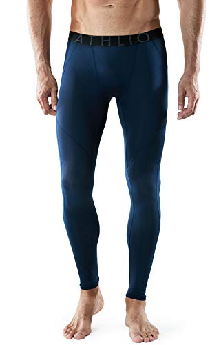 ATHLIO Men's Cool Dry Compression Pants Active Sports Baselayer (Pack of 2), 2pack(blp05) - Black/ Navy, Large