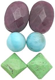 Gaspeite, Larimar and Ruby Gemstones - Trio of Matching Earring Bead Pairs (pkg of 6 beads total) for Jewelry Making