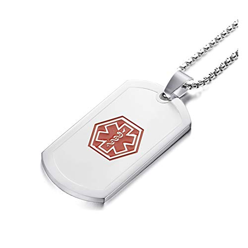 BAIYI Medical Alert ID Necklace Stainless Steel Matte Dog Tag for Men Women 24 inch Free Engraving - Thumbnail 2