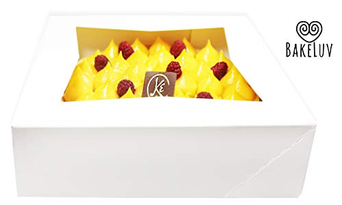BakeLuv White Bakery Boxes with Window 8x8x2.5 inches | 25 Pack | Auto-Popup | Thick & Sturdy 350 GSM | Cookie Boxes with Window Bakery Boxes for Cookies, Cake Boxes, Donut Boxes, Pastry Boxes - Thumbnail 4