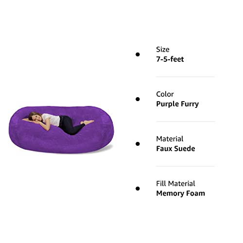 Chill Sack Memory Foam Bean Bag Lounger, 7.5Feet, Purple Furry