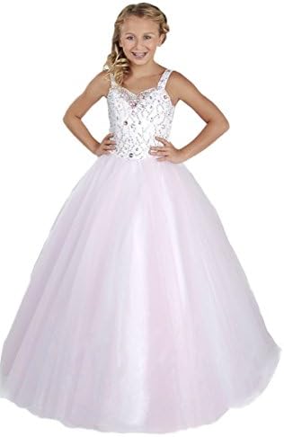 Beiji Flower Girls' Tank Style Sweetheart Tulle Rhinestone Beauty Pageant Dresse 16 US Baby Pink
