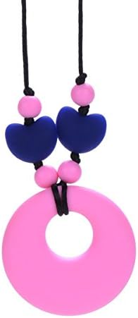 Aishine Heart Baby Teething Necklace, Certification Silicone Teether Ring Pendant for Nursing Moms (Pink)