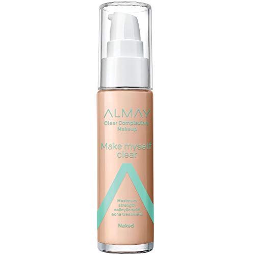 almay clear complexion makeup, base líquida de acabado mate con ácido salicílico, hipoalergénico, sin crueldad animal, sin fragancia, probado por dermatólogos, 300 desnudos, 1.0 oz