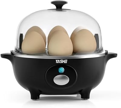 Cocedor de Huevos, Cocedor Huevos de 360 W, 7 huevos fáciles de pelar, huevos blandos, medianos, duros, pochados, fabricante de tortillas, vaporera, zumbador, luz indicadora, libre de BPA