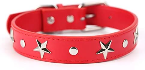 Mora Pets Leather Dog Collar for Small and Medium Dogs, Silver Star Studded Dog Collar Red M