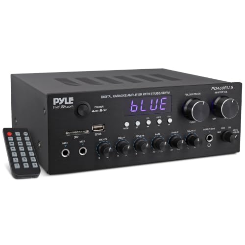 Pyle Stereo Amplifier Audio Receiver with Remote Control - Bluetooth Streaming, MP3/USB/SD/FM Radio, 2.0 Channel HiFi Sound System with RCA/Aux Inputs, Microphone & Headphone Jacks, Adjustable Bass