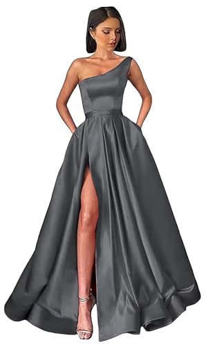 Bxqmzl Grey Satin Prom Dresses Long Ball Gown for