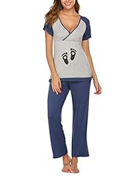 Ekouaer pijama de maternidad para lactancia y lactancia, conjunto de pijama de doble capa de manga corta y pantalones de embarazo, PJS