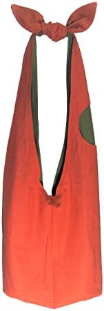 Thai Boho Hippie Sling Plain Color Cotton Bag Shoulder Crossbody Bohemian Handmade Monk Buddha (Green Orange)
