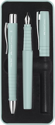 Faber-Castell 241053 Poly Pen Writing Set with Ballpoint Pen and Fountain Pen Caribic Blue
