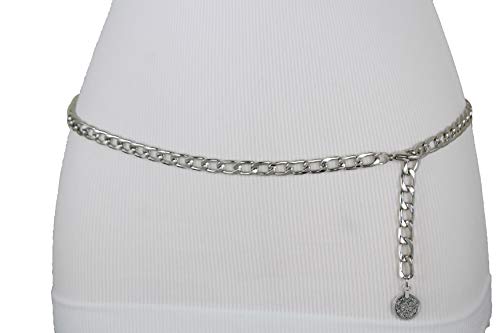 TFJ Women Ethnic Fashion Belt Hip High Waist Silver Metal Chain Link Coin Charm XS S M