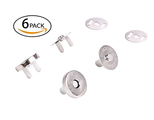 Mini Skater Magnetic Button Clasp Snaps – Closure Purses, Handbag Clothes Sewing Craft, 6-Pack (14mm, Silver)