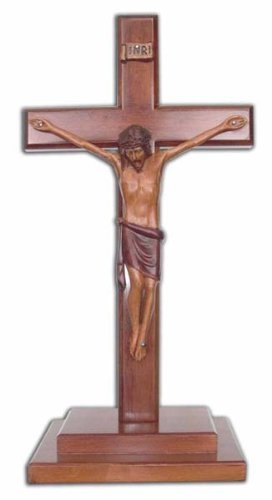 Shalom Christian large wood wooden Corpus standing Cross 40cm stepped base crucifix